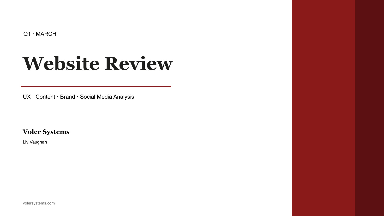 Deck cover titled Website Review, with a maroon band on the right
